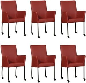 Set van 6 Rode leren moderne eetkamerstoelen Comfort - Toledo Leer Cherry (rood leer)