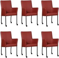 Set van 6 Rode leren moderne eetkamerstoelen Comfort - Toledo Leer Cherry (rood leer)