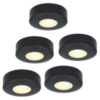 Set van 5 Pavo - Platte LED opbouwspots 23mm - 3W 300lm - 2700K - Dimbaar - Rond - IP44 - Zwart