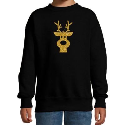 Kersttrui sweater voor kinderen - Zwart - met gouden glitter rendier print - lange mouwen Kersttrui sweater voor kinderen - Zwart - met gouden glitter rendier print - lange mouwen