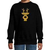 Kersttrui sweater voor kinderen - Zwart - met gouden glitter rendier print - lange mouwen