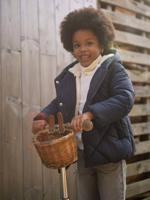 Donsjack met capuchon voor meisjes met sherpa voering marineblauw