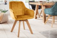 Draaibare design stoel LIVORNO mosterdgeel fluweel beukenhouten poten met armleuningen - 41310 - thumbnail