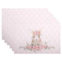 Clayre & Eef Placemats Set van 6 48x33 cm Roze Katoen Konijn - thumbnail