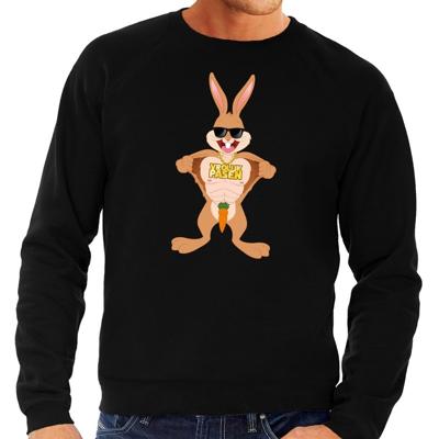 Pasen thema sweater - stoere paashaas - zwart - voor heren - lange mouwen