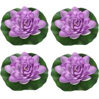 Drijvende kunst waterlelie bloemen - 4x - paars - D18 cm - Vijver decoratie - Nep bloemen - Waterlel