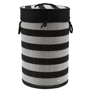Wasmand Rustic met deksel - zwart/wit - rond - katoen/bamboe - 67 liter - 35 x 35 x 55 cm