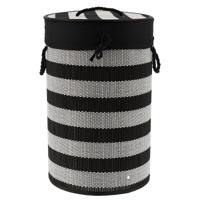 Wasmand Rustic met deksel - zwart/wit - rond - katoen/bamboe - 67 liter - 35 x 35 x 55 cm Wasmand Rustic met deksel - zwart/wit - rond - katoen/bamboe - 67 liter - 35 x 35 x 55 cm