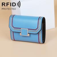 KB190 cover type snap knop koeienhuid lederen orgel vorm meerdere kaartsleuven anti-magnetische RFID portemonnee voor dames (Lake Blue)