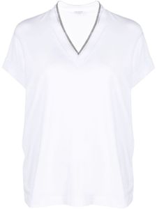 Brunello Cucinelli t-shirt à ornements métalliques - Blanc