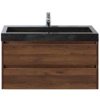 Dante Badmeubelset 100 cm - Walnoot - Wastafel Hardsteen Wit Lucca
