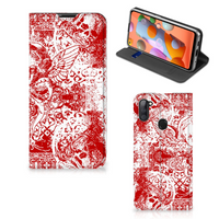 Mobiel BookCase Samsung Galaxy M11 | A11 Angel Skull Rood - thumbnail