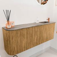 Toiletmeubel Mondiaz Joya Dlux | 111.6 cm | Meubelkleur Oak | Faye wastafel Oza Wasbak Rechts | 1 kraangat