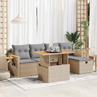 6-delige Loungeset met kussens poly rattan beige