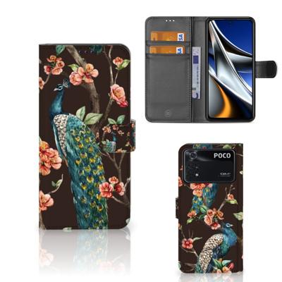 Xiaomi Poco X4 Pro 5G | Telefoonhoesje | Met pasjeshouder | Pauw met Bloemen