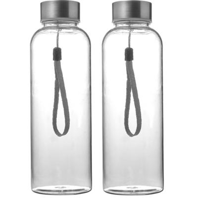 Set van 2x stuks drinkfles waterfles - 500 ml - transparant - bpa-vrij - bidon - rvs dop