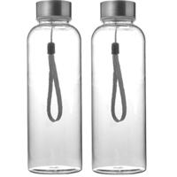 Set van 2x stuks drinkfles waterfles - 500 ml - transparant - bpa-vrij - bidon - rvs dop