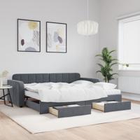 Slaapbank onderschuifbed en lades 90x190 cm fluweel donkergrijs