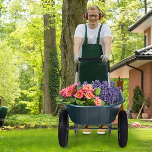 Kruiwagen met 2 Banden Zware Kar met Stalen Frame en 35,5 cm Luchtbanden 100 kg Laadvermogen Groen