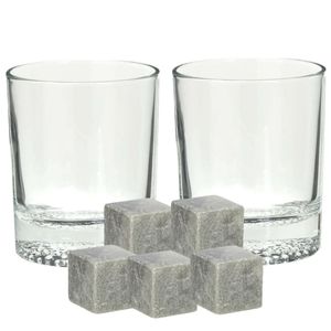 Luxe whiskyglazen set 4x stuks 300 ml met 9x whisky ijsblokstenen