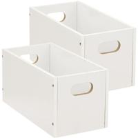 5five Opbergmand/kastmand van hout - 2x - wit - 7 Liter - 31 x 15 x 15 cm - Opbergboxen
