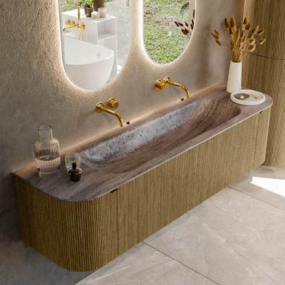 Badmeubel Mondiaz Kurve-Dlux | 170 cm | Meubelkleur Dusk | Wastafelkleur Oza | Solid surface | Wasbak midden spoelbak | Zonder kraangat(en)