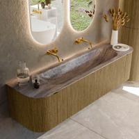 Badmeubel Mondiaz Kurve-Dlux | 170 cm | Meubelkleur Dusk | Wastafelkleur Oza | Solid surface | Wasbak midden spoelbak | Zonder kraangat(en)