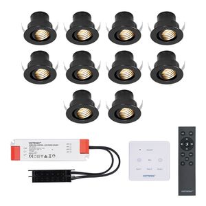 Set van 10 Medina - Mini LED Inbouwspot - 12V 3W - Zwart - Dimbaar - Kantelbaar & verzonken - Verandaverlichting - Incl. Muurdimmer - IP44 voor buiten