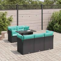 6-delige Loungeset met kussens poly rattan acacia zwart