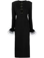 De La Vali robe mi-longue bordée de plumes - Noir