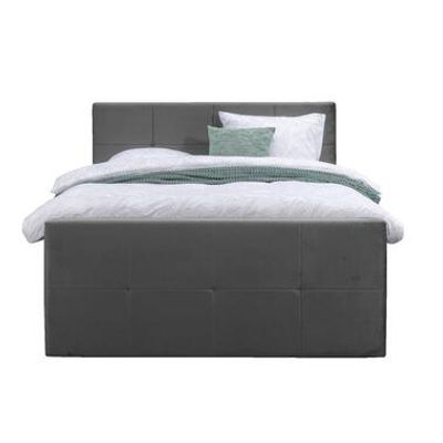 Boxspring met opbergruimte en voetbord Liv geblokt - grijs - 120x200cm - Leen Bakker
