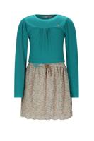NoNo winter combo jurk meisjes - zand - Morly - rib jersey top + plisse, AOP rok