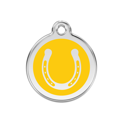 Horse Shoe Yellow roestvrijstalen hondenpenning medium/gemiddeld dia. 3 cm - Reddingo