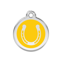 Horse Shoe Yellow roestvrijstalen hondenpenning medium/gemiddeld dia. 3 cm - Reddingo