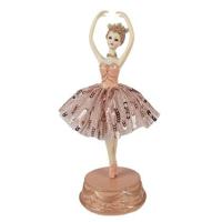 Clayre & Eef Muziekdoos Ballerina Ø 11x29 cm Roze Polyresin - thumbnail