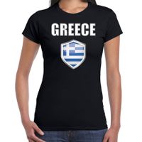 Griekenland landen supporter t-shirt met Griekse vlag schild zwart dames