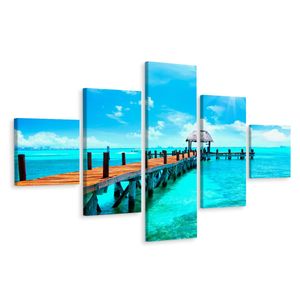 Schilderij - Houten Pier, Oceaan, 5 luik, Premium Print