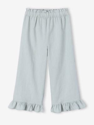 Wijde rok voor meisjes met ruches saliegroen