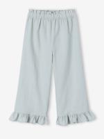 Wijde rok voor meisjes met ruches saliegroen