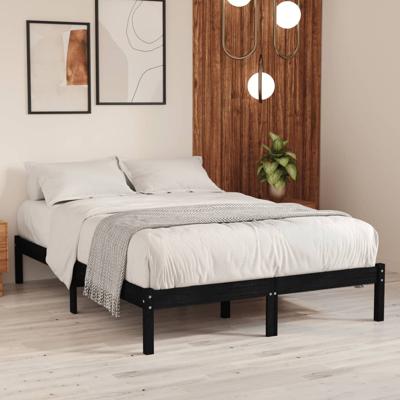 Bedframe massief grenenhout zwart 140x190 cm