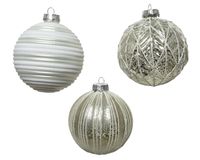 Kerstbal glas d10cm wit/zilver a3 - KSD - thumbnail