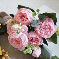 5 stuks kunstmatige rose bloemen kleine boeket Flores Home partij bruiloft nep bloem decoratie (roze)