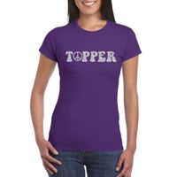 Paars Flower Power t-shirt Topper met zilveren letters dames 2XL  -