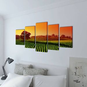 The Living Store 5-panelen canvas muurdruk set - 100 x 50 cm - Velden/akkers - Waterdicht