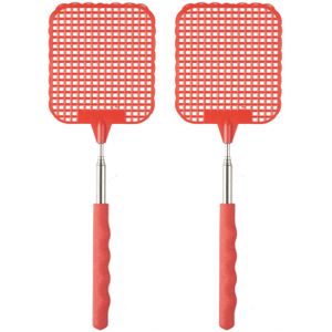 Vliegenmepper compact - 2x - Uitschuifbaar tot 60 cm - rood - Insecten killer