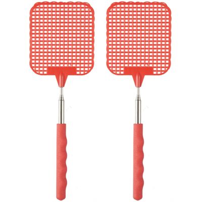 Vliegenmepper compact - 2x - Uitschuifbaar tot 60 cm - rood - Insecten killer
