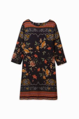 Rechte jurk met bloemen - BLACK - 40