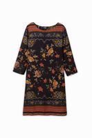 Rechte jurk met bloemen - BLACK - 38