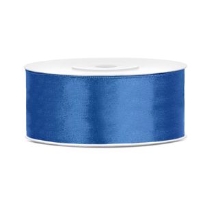 1x Helderblauw satijnlint op rol 2,5 cm x 25 meter cadeaulint verpakkingsmateriaal   -