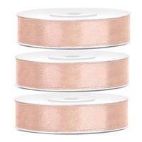 3x Perzik roze satijnlinten op rol 1,2 cm x 25 meter cadeaulint verpakkingsmateriaal - Cadeaulinten